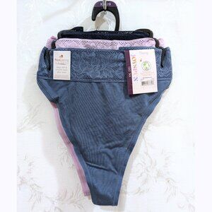 3 Lace Thongs Underwear XXL Soft Stretch Floral Pastel Modal Cotton Liner NWT